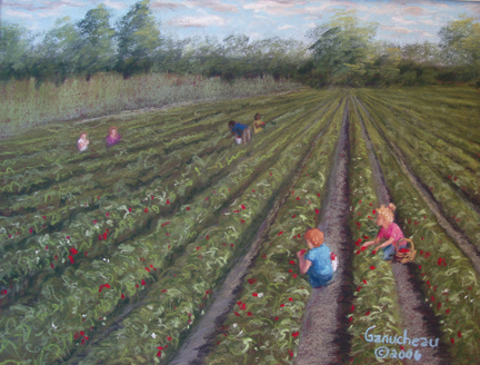 pastel art painting paintings strawberry farm 
