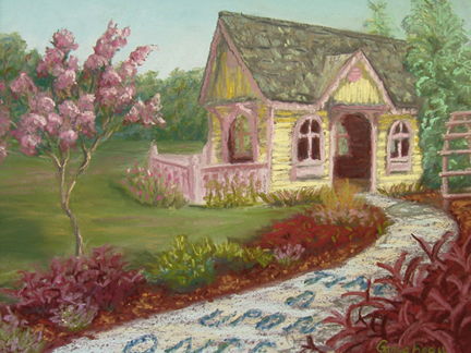 New Hanover County Arboretum Pastel pleine-aire art painting paintings of The childrens' garden playhouse in Wilmington, NC