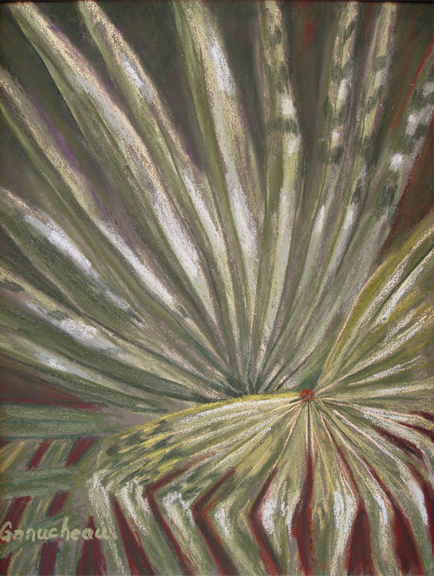 pastel art painting paintings of palm fronds in a garden in Demarest Landing