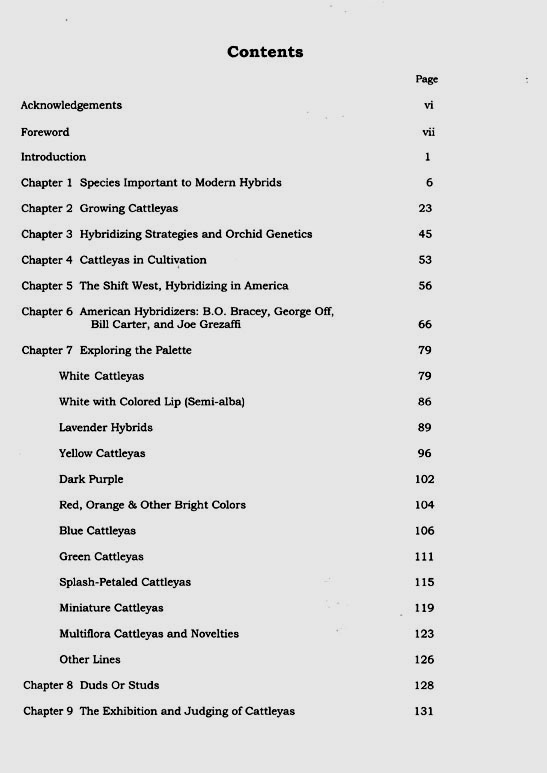 Table of contents for American Cattleyas