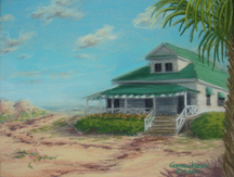 Beach Haven, Carolina Style, pastel art painting of the Wrightsville Beach Museum in NC