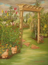 Plein-aire painting of a garden in Demarest Landing